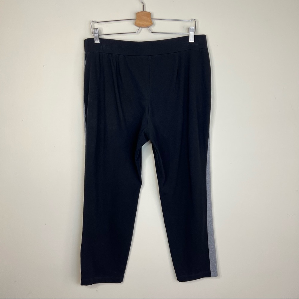 Eileen Fisher Black Gray Stripe Organic Cotton Pull On Cropped Pants Size Large - Picture 2 of 7